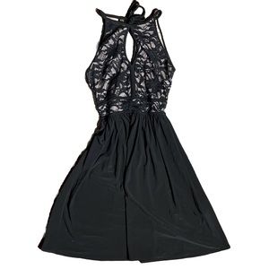 Black Lace Halter Flare Dress